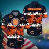 Chicago Bears Sunset Palms Stripes Hawaiian Shirt - TeeAloha