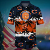 Chicago Bears Sunset Palms Stripes Hawaiian Shirt Front - TeeAloha