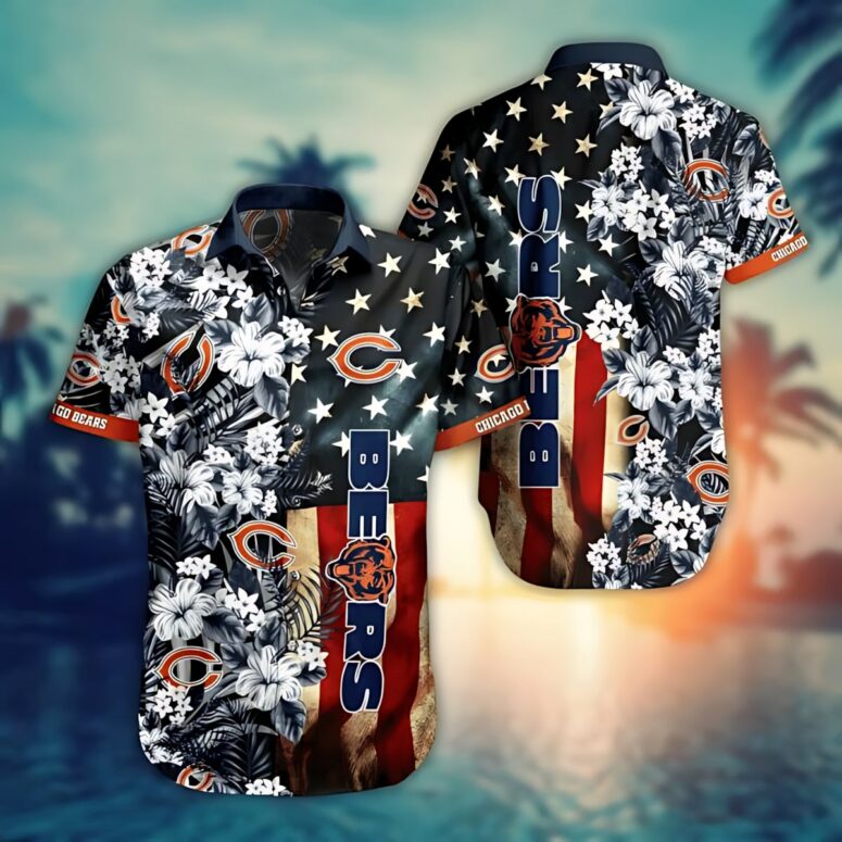 Chicago Bears White Flower In Stars Night Hawaiian Shirt