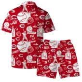 Cincinnati Reds Baseball Sketch Hawaiian Shirt Back With Short - TeeAloha