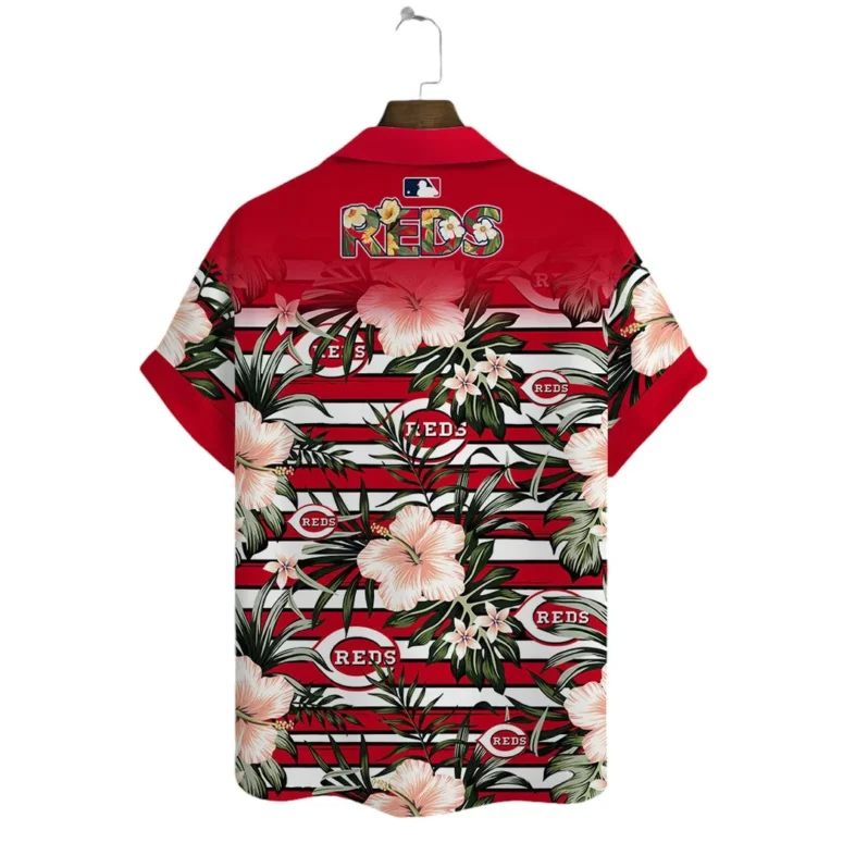 Cincinnati Reds Floral Stripes Hawaiian Shirt