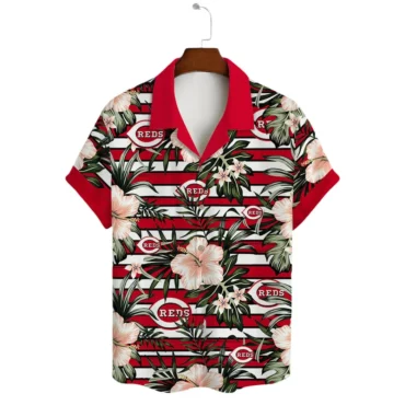 Cincinnati Reds Floral Stripes Hawaiian Shirt