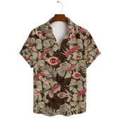 Cincinnati Reds Island Leaves Hawaiian Shirt Front - TeeAloha