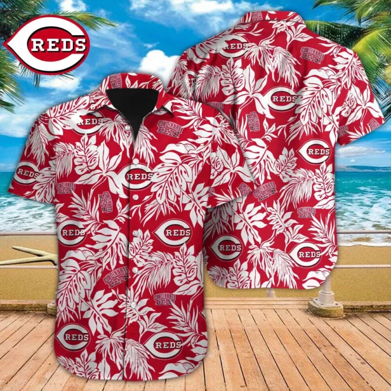 Cincinnati Reds Leafy Tropics Hawaiian Shirt