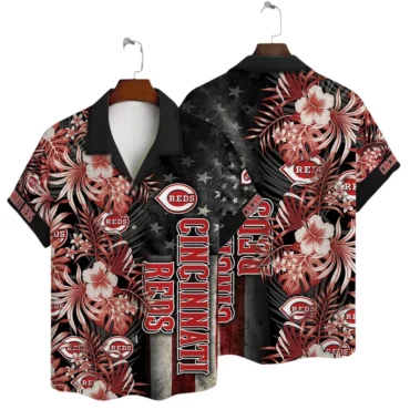 Cincinnati Reds Patriotic Floral Hawaiian Shirt