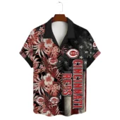 Cincinnati Reds Patriotic Floral Hawaiian Shirt Front - TeeAloha