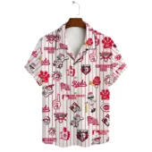 Cincinnati Reds Pinstripe Fun Hawaiian Shirt Front - TeeAloha