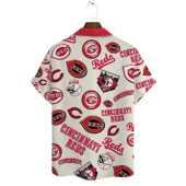 Cincinnati Reds Retro Logos Hawaiian Shirt Back - TeeAloha