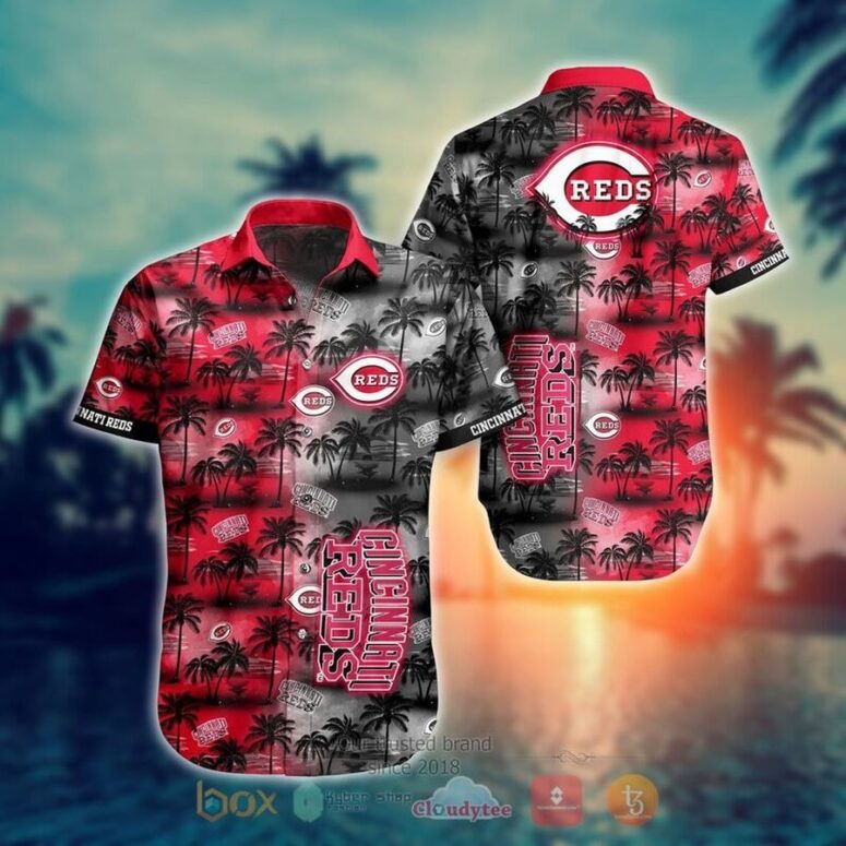 Cincinnati Reds Sunset Grid Hawaiian Shirt