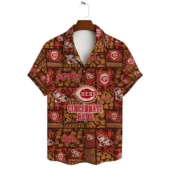 Cincinnati Reds Tribal Patchwork Hawaiian Shirt Front - TeeAloha