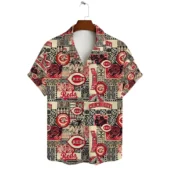 Cincinnati Reds Vintage Patchwork Hawaiian Shirt Front - TeeAloha