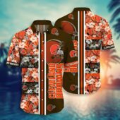 Cleveland Browns Floral Grid Hawaiian Shirt