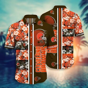 Cleveland Browns Floral Grid Hawaiian Shirt