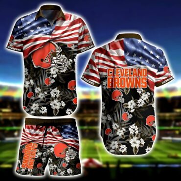 Cleveland Browns US Flag & Stripes Hawaiian Shirt