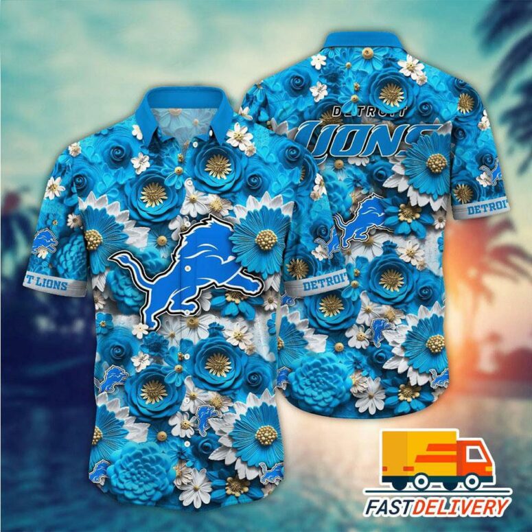 Detroit Lions Blue Blossom Floral Hawaiian Shirt