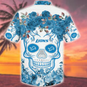 Detroit Lions Day Of The Dead Floral Hawaiian Shirt Back - TeeAloha