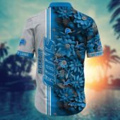 Detroit Lions Floral Divide Hawaiian Shirt Back - TeeAloha