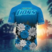 Detroit Lions Floral Fade Hawaiian Shirt Back - TeeAloha