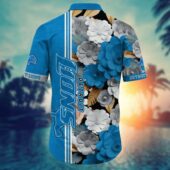 Detroit Lions Floral Stripes Aloha Shirt Back - TeeAloha