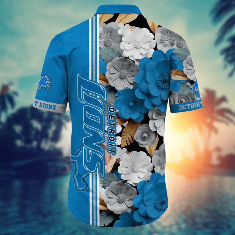 Detroit Lions Floral Stripes Aloha Shirt