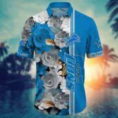 Detroit Lions Floral Stripes Aloha Shirt Front - TeeAloha