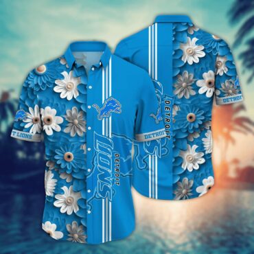 Detroit Lions Floral Stripes Hawaiian Shirt