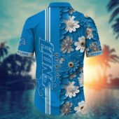 Detroit Lions Floral Stripes Hawaiian Shirt Back - TeeAloha