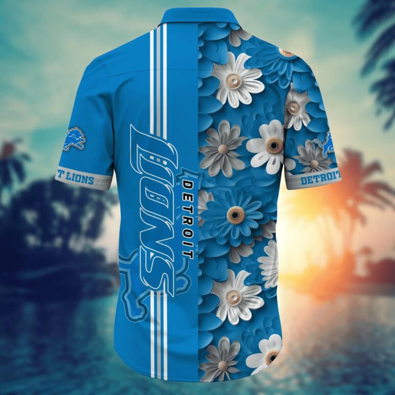 Detroit Lions Floral Stripes Hawaiian Shirt