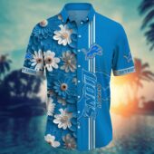 Detroit Lions Floral Stripes Hawaiian Shirt Front - TeeAloha