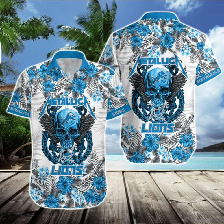 Detroit Lions Metallic Skull Aloha Shirt