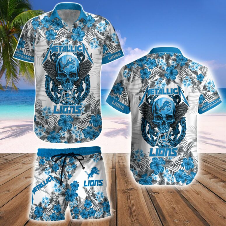 Detroit Lions Metallic Skull Aloha Shirt