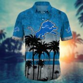 Detroit Lions Palm Horizon Hawaiian Shirt Front - TeeAloha