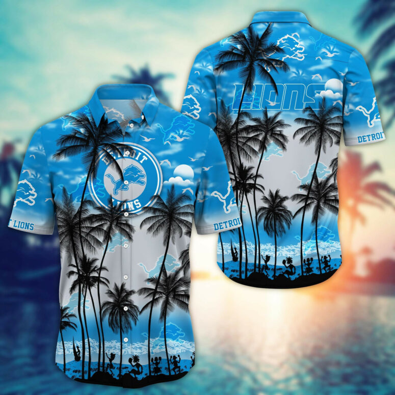 Detroit Lions Skyline Palms Hawaiian Shirt