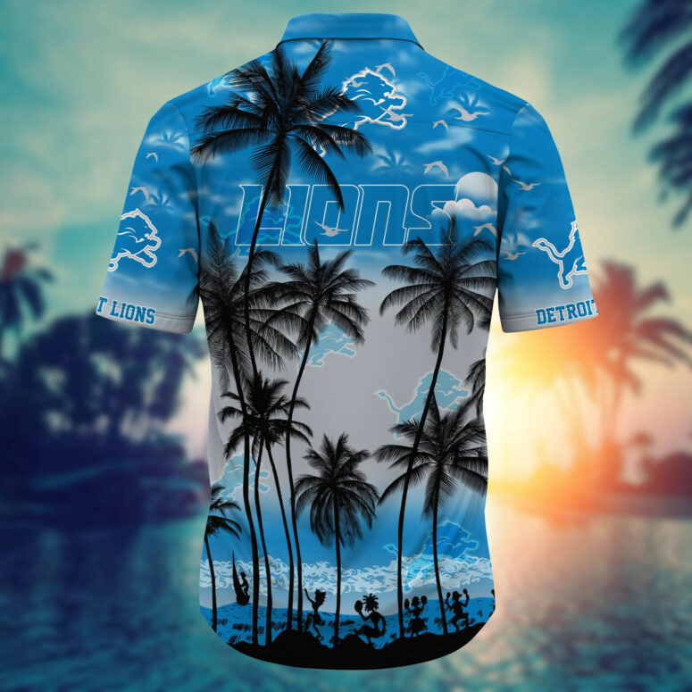 Detroit Lions Skyline Palms Hawaiian Shirt