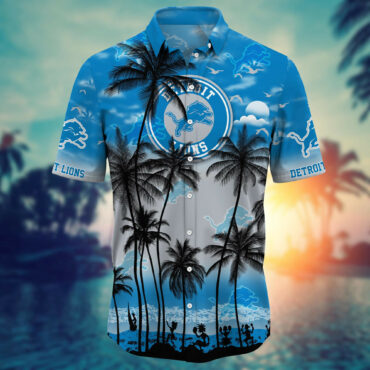 Detroit Lions Skyline Palms Hawaiian Shirt