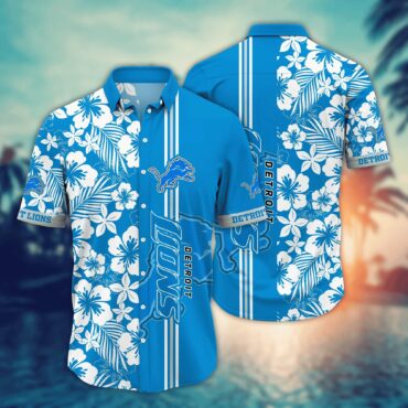 Detroit Lions Tropical Stripe Hawaiian Shirt