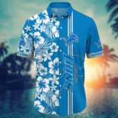 Detroit Lions Tropical Stripe Hawaiian Shirt Front - TeeAloha