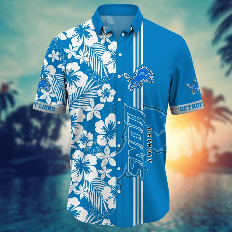 Detroit Lions Tropical Stripe Hawaiian Shirt