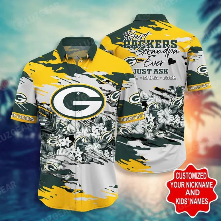 Green Bay Packers Best Grandpa Floral Hawaiian Shirt