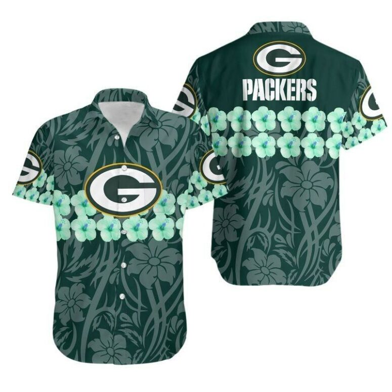 Green Bay Packers Flower and Logo Hawaiian Shirt