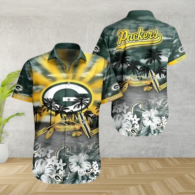 Green Bay Packers Paradise Gold Wave Hawaiian Shirt