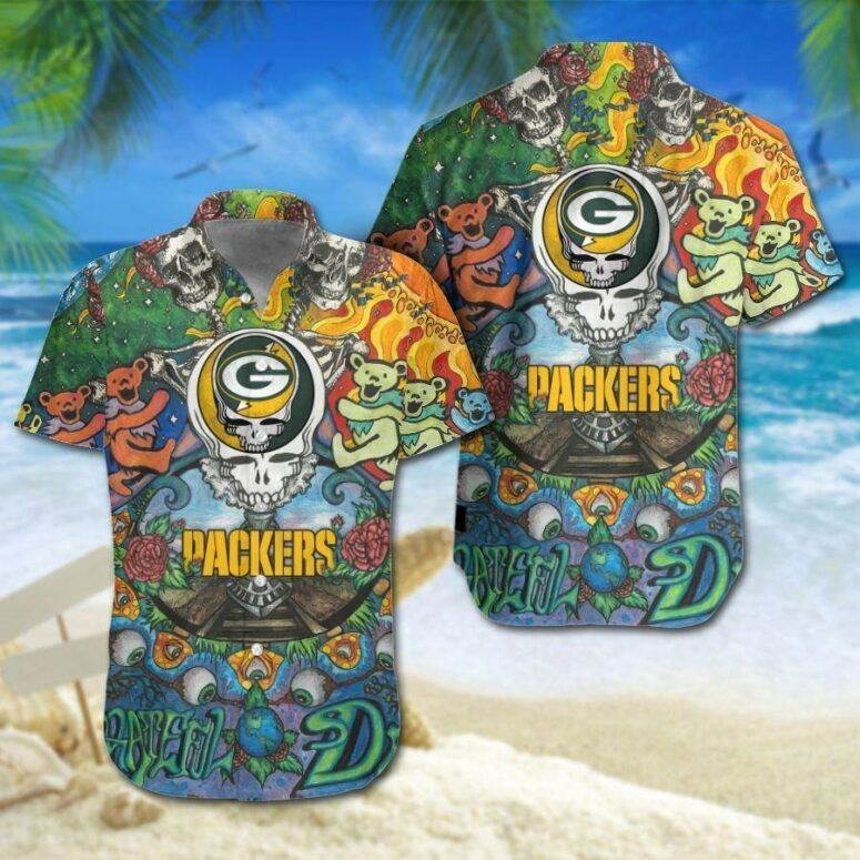 Green Bay Packers Psychedelic Bears Hawaiian Shirt