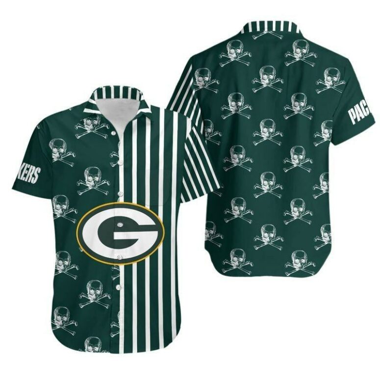 Green Bay Packers Skull Stripes Hawaiian Shirt