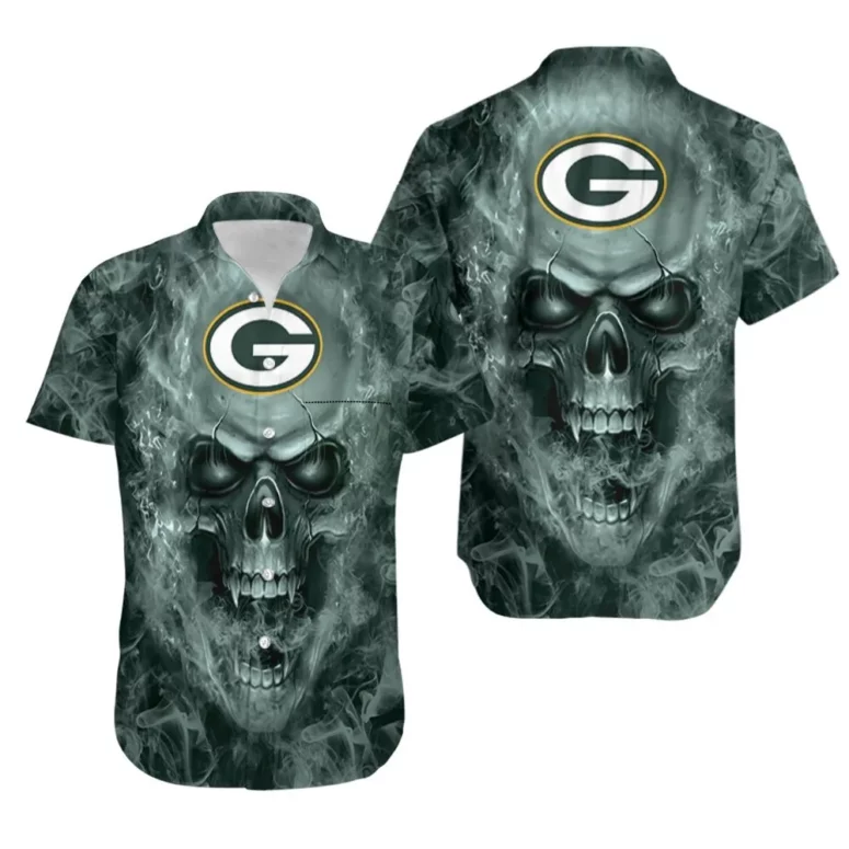 Green Bay Packers Smoke Skull Hawaiian Shirt