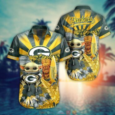 Green Bay Packers Surf & Sun Baby Yoda Hawaiian Shirt