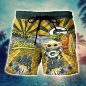 Green Bay Packers Tiki Surf Baby Yoda Hawaiian Short - TeeAloha