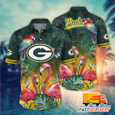 Green Bay Packers Tropical Flamingo Vibes Hawaiian Shirt