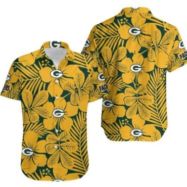 Green Bay Packers Tropical Gold Leaf Hawaiian Shirt