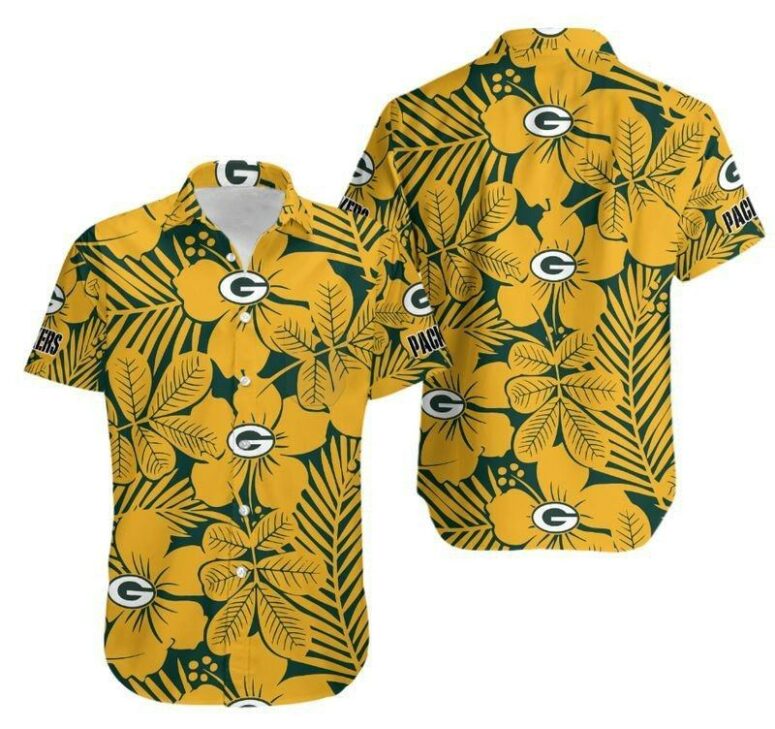 Green Bay Packers Tropical Gold Leaf Hawaiian Shirt