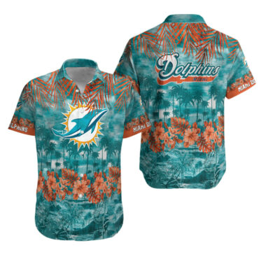 Miami Dolphins Aqua Orange Flowers Hawaiian Shirt